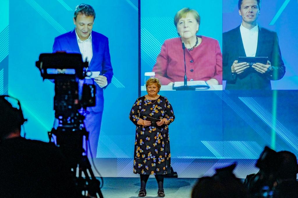 Entrée en fonction en avril, le Nordlink a été inauguré jeudi en visioconférence avec la présence d'Angela Merkel. [Keystone - Gorm Kallestad]