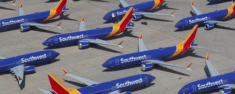 Des 737 MAX de Southwest Airlines parqués à Victorville en Californie, en 2019. [Reuters - Mike Blake]