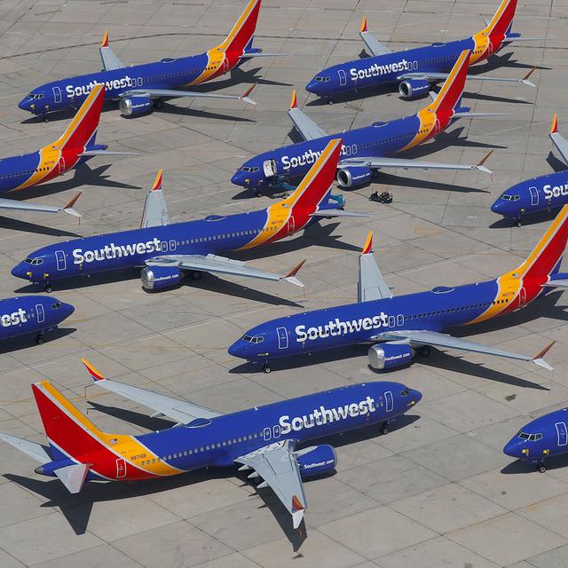 Des 737 MAX de Southwest Airlines parqués à Victorville en Californie, en 2019. [Reuters - Mike Blake]