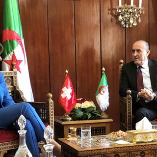 Karin Keller-Sutter en compagnie du ministre algérien de l'Intérieur Kamel Beldjoud, 24.02.2021. [DFJP/Twitter]
