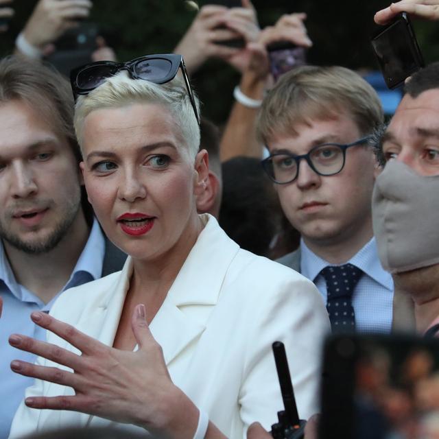 Maria Kolesnikova lors d'un rassemblement de l'opposition à Minsk, juste avant la présidentielle du 09.08.2020. [EPA/Keystone - Tatyana Zenkovich]