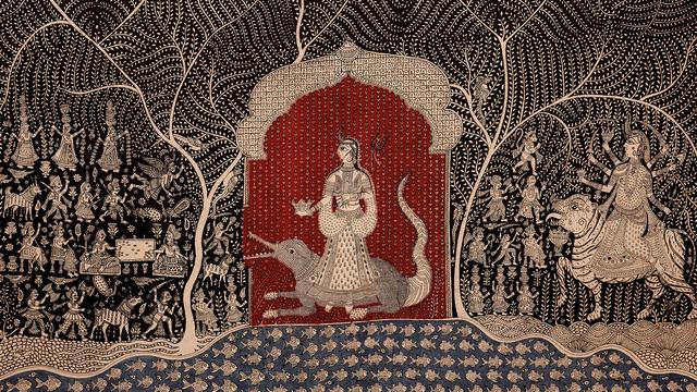 Mata ni pachedi, tenture de la déesse mère. Coton peint à la main, 2019. Atelier de Chitara Chandrakant, Ahmedabad, Inde.
Musée national suisse [Musée national suisse]