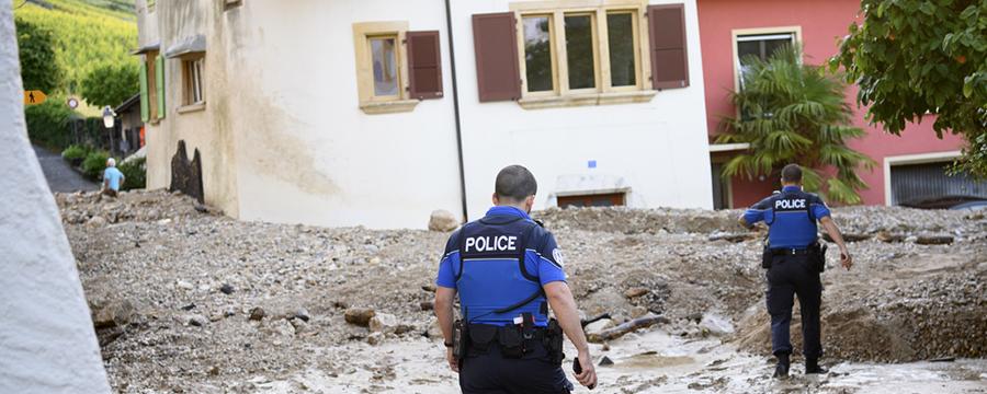 Les dégâts à Cressier, après les inondations. [Keystone]