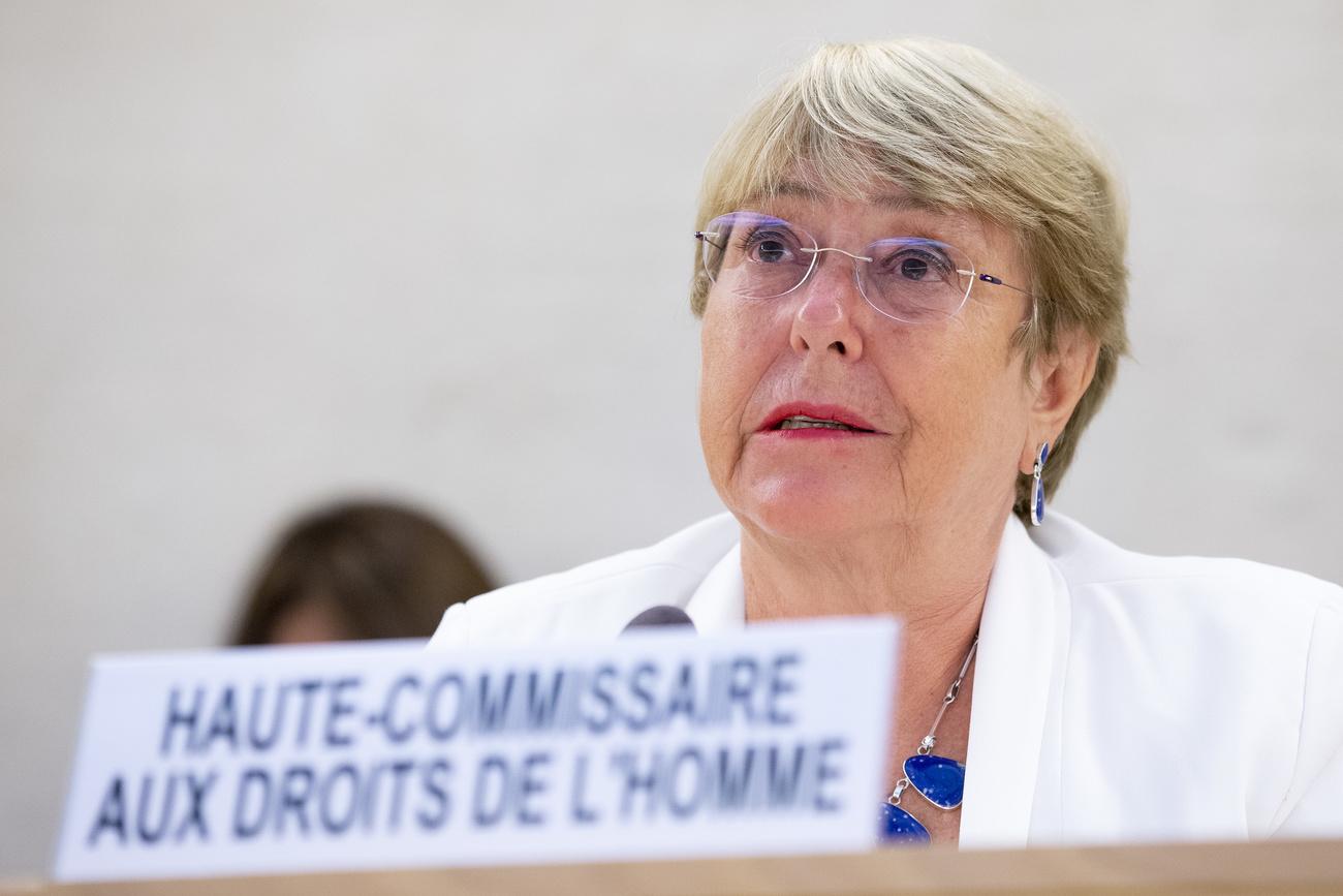 Michelle Bachelet, la Haute-Commissaire de l'ONU aux droits humains. Genève, le 24 août 2021. [Keystone - Salvatore Di Nolfi]