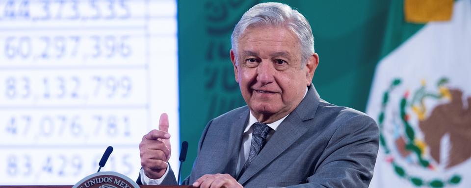 Le président mexicain Andrés Manuel López Obrador lors d'une conférence de presse au Palais National, à Mexico, le 19 janvier 2021. [Keystone/epa - Presidency of Mexico]