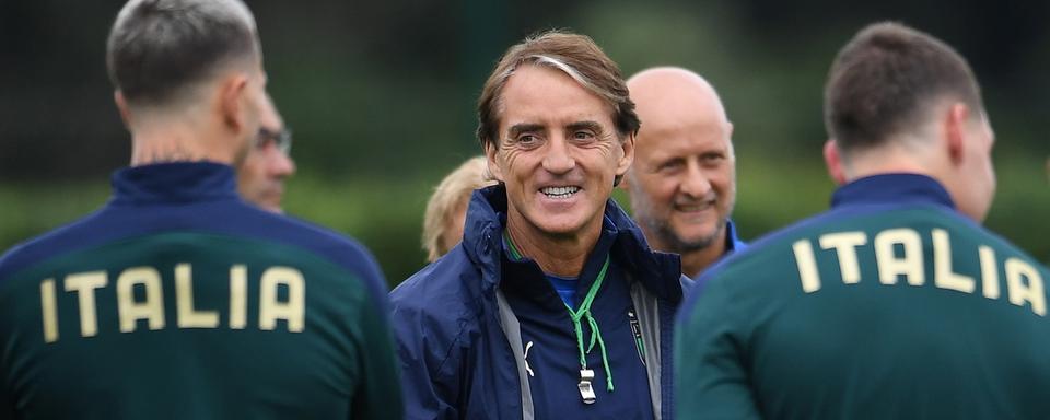 L'Italie de Roberto Mancini lors d'un entraînement avant la finale de l'Euro 2020. [EPA/Keystone - Andy Rain]