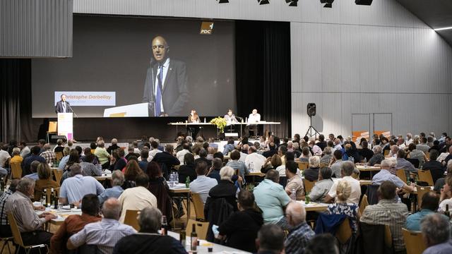 Le PDC du Valais romand réuni en congrès à Conthey, le 03.09.2020. [Keystone - Louis Dasselborne]