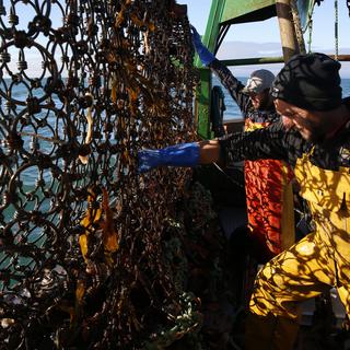 Des pêcheurs français dans La Manche en novembre 2021. [AP Photo/Keystone - Nicolas Garriga]