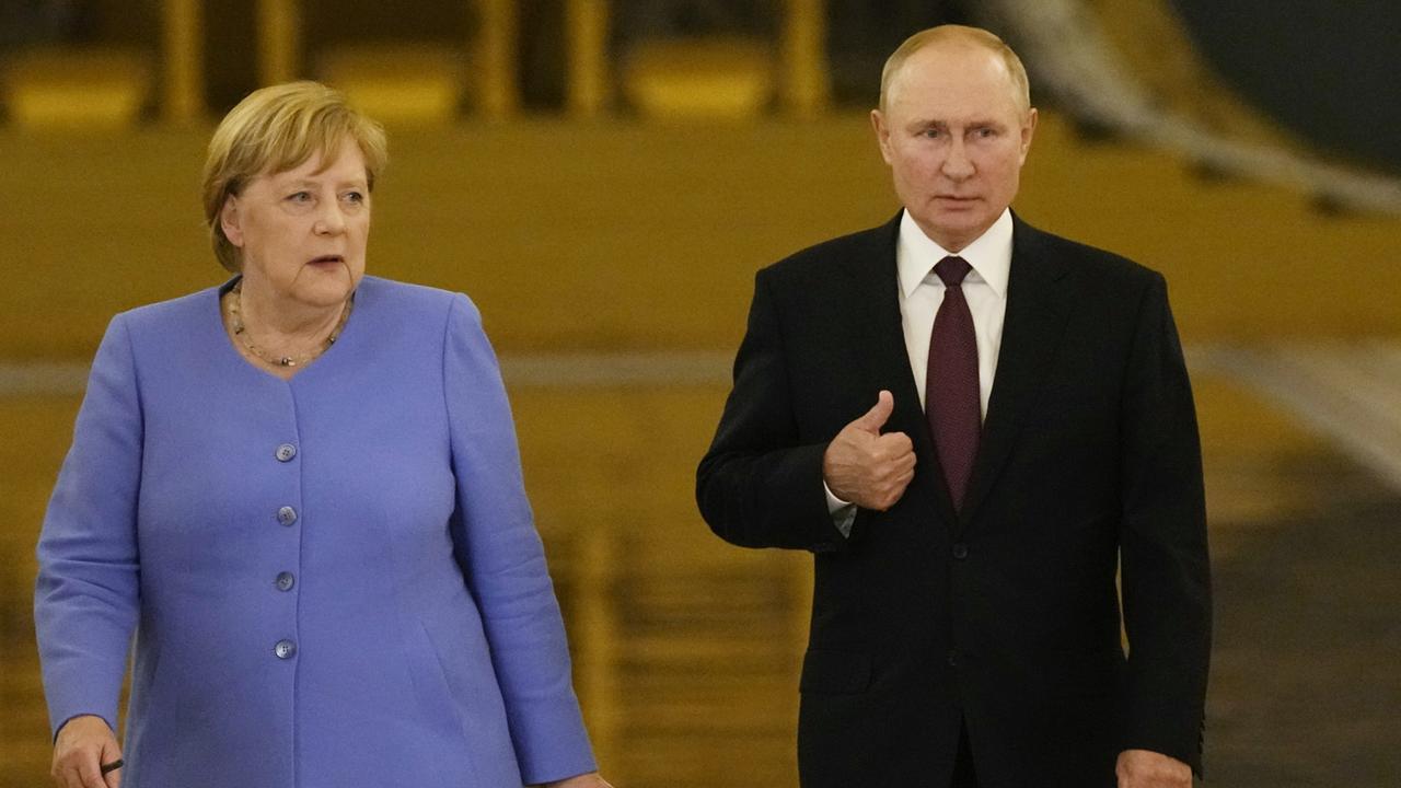 Angela Merkel et Vladimir Poutine au Kremlin, 20.08.2021. [Pool/AP/Keystone - Alexander Zemlianichenko]