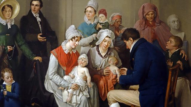 Une oeuvre du 19e siècle représentant la variolisation de plusieurs enfants. [Belga Mag via AFP - Philippe Clément]
