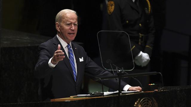 Le président américain Joe Biden lors de son allocution devant l'Assemblée générale des Nations Unies à New York le 21 septembre 2021. [Keystone - Timothy A. Clary/Pool Photo via AP]