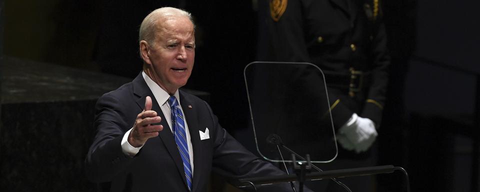 Le président américain Joe Biden lors de son allocution devant l'Assemblée générale des Nations Unies à New York le 21 septembre 2021. [Keystone - Timothy A. Clary/Pool Photo via AP]