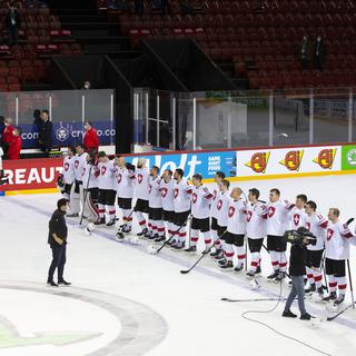 L'équipe de Suisse au Mondial de hockey de Riga. [Keystone - Salvatore Di Nolfi]