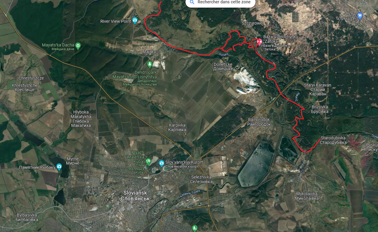 L'armée russe et des séparatistes étaient postés mercredi derrière la rivière Donets, qu'ils souhaitent franchir pour avancer vers la ville de Sloviansk. [RTS - Google map]