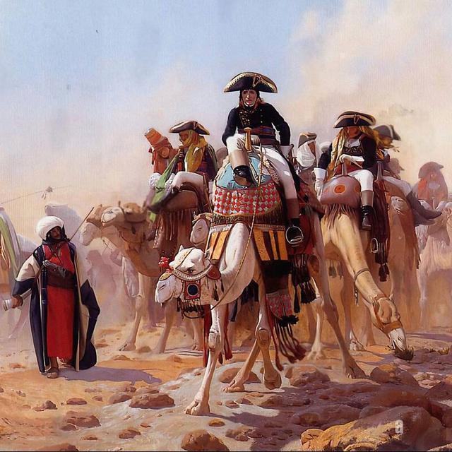 Peinture datant de 1863 réalisée par Jean-Léon Gérome (1824 - 1904) et représentant Napoléon Bonaparte et son état-major lors de la Campagne d'Egypte.