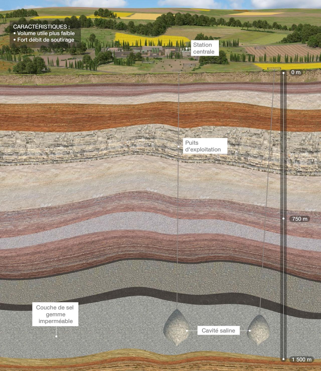 Schéma des cavités de stockage salines du site d'Etrez. [DR - Storengy]