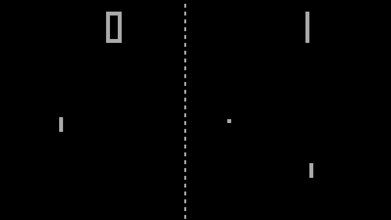 Capture d'écran de PONG tirée du logiciel Atari Arcade Hits numéro 1 publié par Hasbro Interactive – une conversion du Pong original d'Atari de 1972. [wikimedia.org - Bumm13]