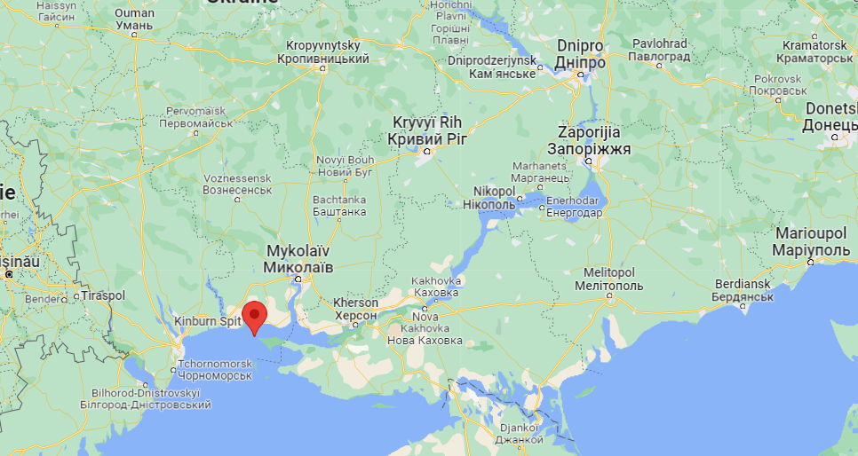 Une offensive ukrainienne discrète aurait lieu sur la flèche de Kinburn. [Google Map - RTS]