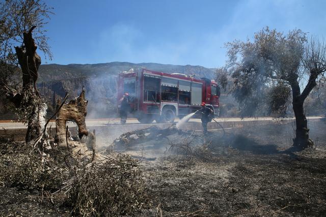 Une centaine de pompiers ont été déployés. [EPA/Keystone - Panagiotis Pragiannis]