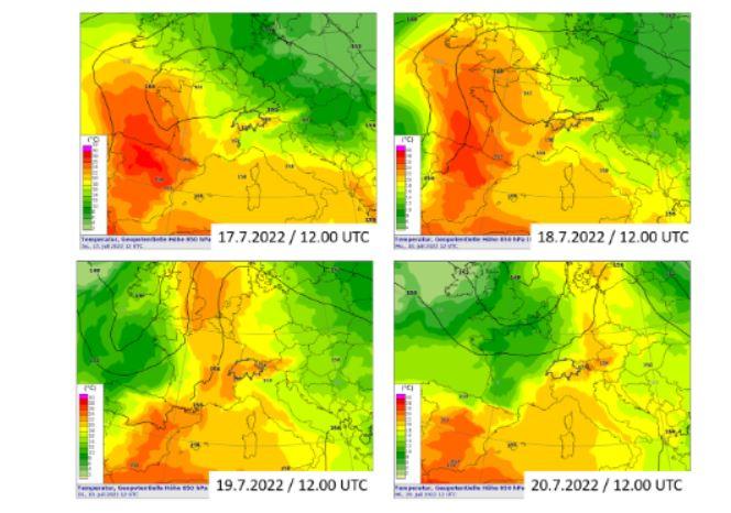 L'évolution des températures entre les 17 et 20 juillet. [MétéoSuisse]