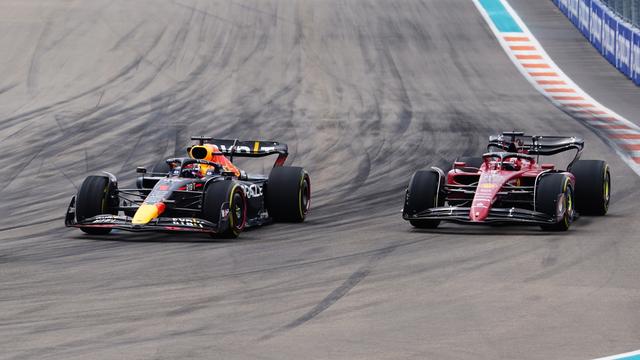 Max Verstappen (Red Bull) a devancé les Ferrari de Charles Leclerc et Carlos Sainz lors du GP de Miami. [EPA/SHAWN THEW]