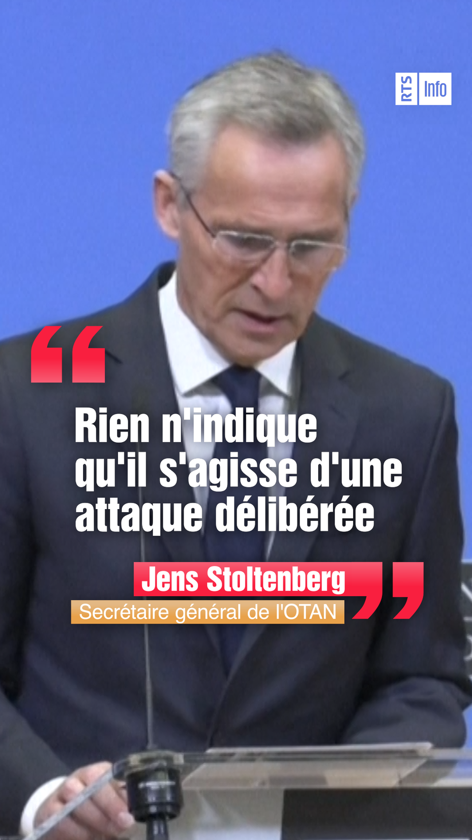 Déclaration de Jens Stoltenberg sur le missile tombé en Pologne.