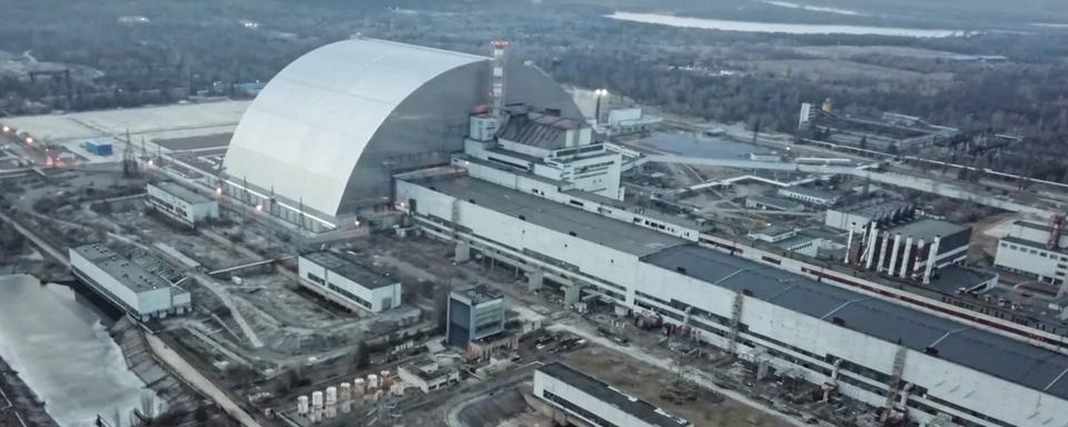 Une vue aérienne de la centrale de Tchernobyl fournie par le ministère russe de la Défense le 7 mars. [Keystone - Russian Defence Ministry Press Service]