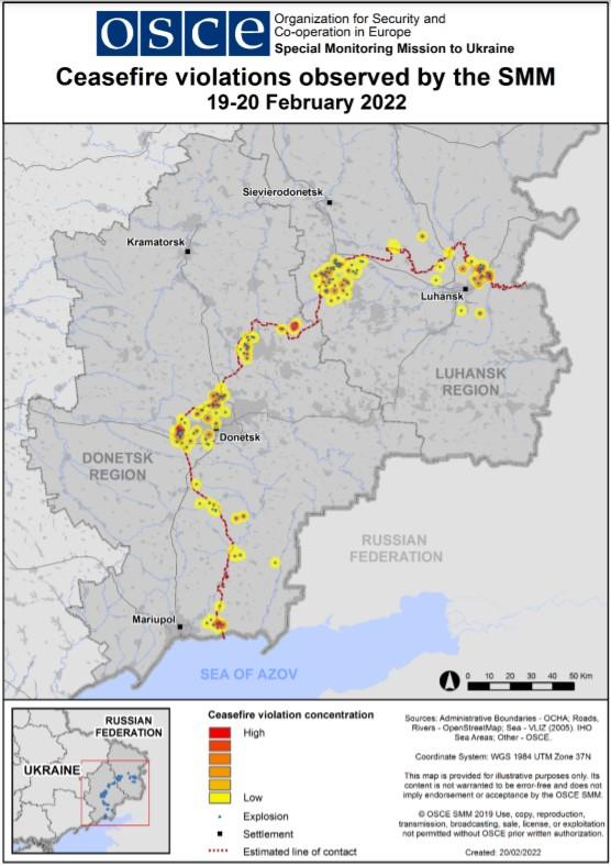 La carte des violations de cessez-le-feu constatées par l'OSCE. [OSCE]