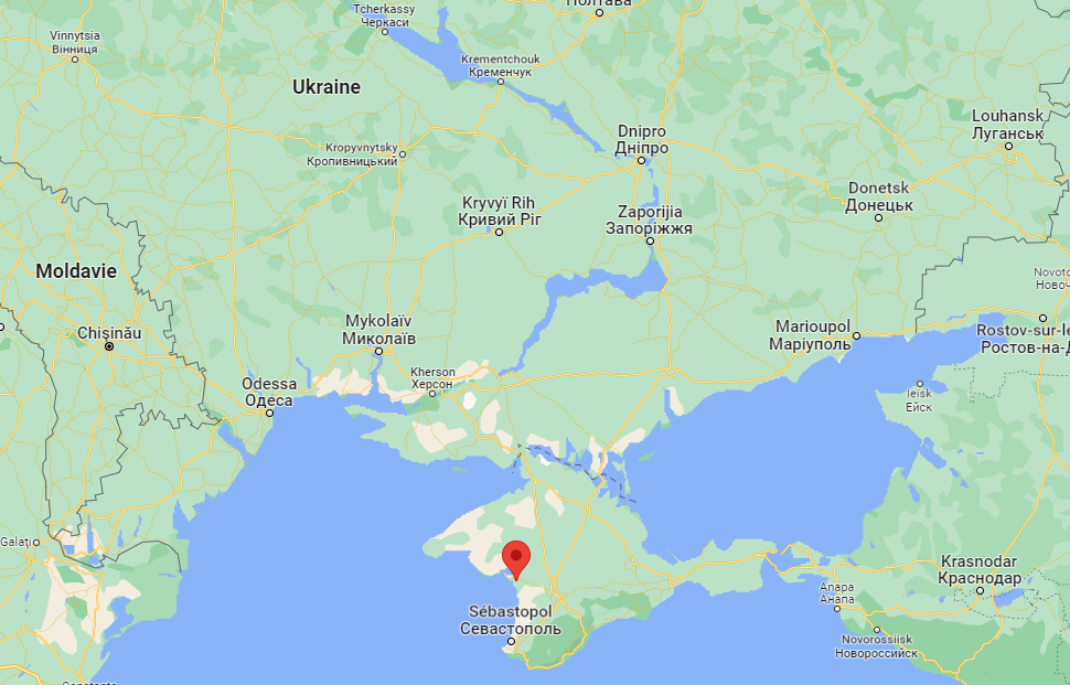 La base aérienne russe de Saki se trouve dans l'ouest de la péninsule de Crimée. [Google Map - RTS]
