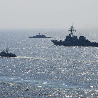 Navires ukrainiens sur la Mer Noire, près d'Odessa. [EPA - Ukrainian Defence Ministry Press Service - Keystone]