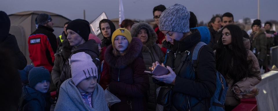 Des réfugiés ukrainiens arrivant en Belgique, le 14 mars 2022. [Keystone - Stéphanie Lecocq]