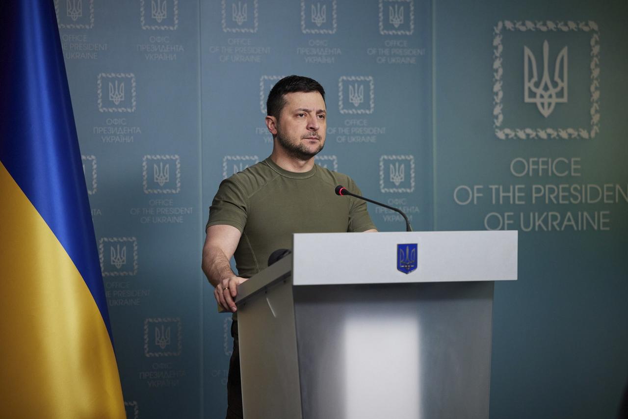 Le président ukrainien Volodymyr Zelensky, le 7 mars 2022 à Kiev. [KEYSTONE - PRESIDENTIAL PRESS SERVICE HANDOUT]