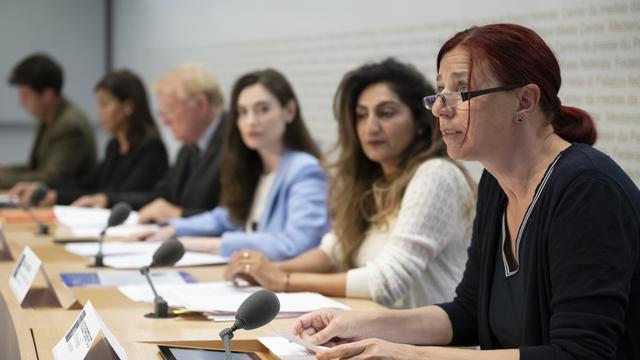 Conférence de presse sur l'initiative européenne, le mardi 30 août 2022, au Centre de presse du Palais fédéral, à Berne. [Keystone]