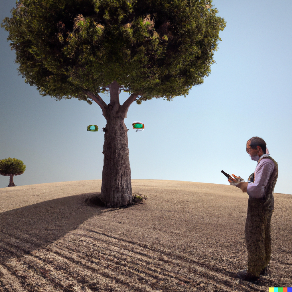 Les arbres envoient des SMS, une illustration imaginée par DALL·E, le générateur d'images par intelligence artificielle. [D.R.]