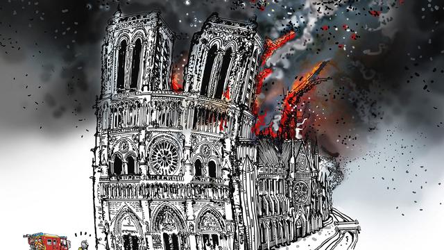 Visuel du film "Notre-Dame brûle", réalisé par Jean-Jacques Annaud. [Plantu/Pathe - TF1 Films Production/Collection ChristopheL]