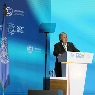 Discours d'António Guterres à l'occasion de l'ouverture de la COP 27 à Charm el-Cheikh le 7 novembre 2022. [EPA/Keystone - Khaled Elfiqi]