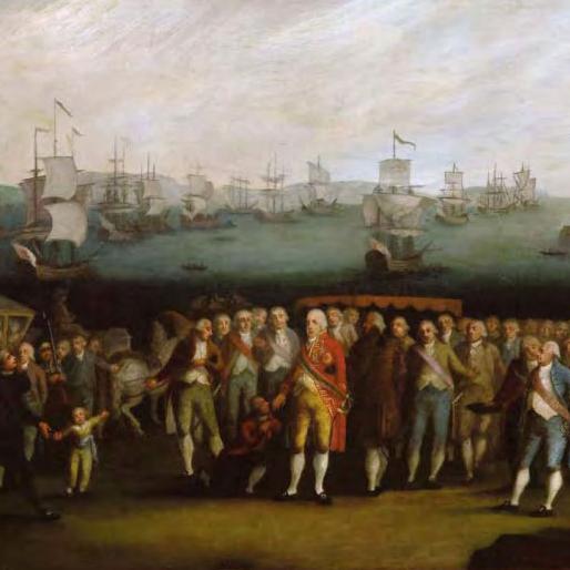 Départ de la cour portugaise au Brésil. Tableau anonyme, début du XIXe siècle. A la fin de l'année 1807, après l'invasion du Portugal par les armées françaises de Napoléon, le prince régent Jean VI de Portugal est contraint, pour échapper à la menace des armées napoléoniennes, de transférer la cour royale de Lisbonne vers le Brésil.