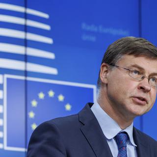Le vice-président de la Commission européenne Valdis Dombrovskis à Bruxelles, 24.05.2022. [AP/Keystone - Olivier Matthys]