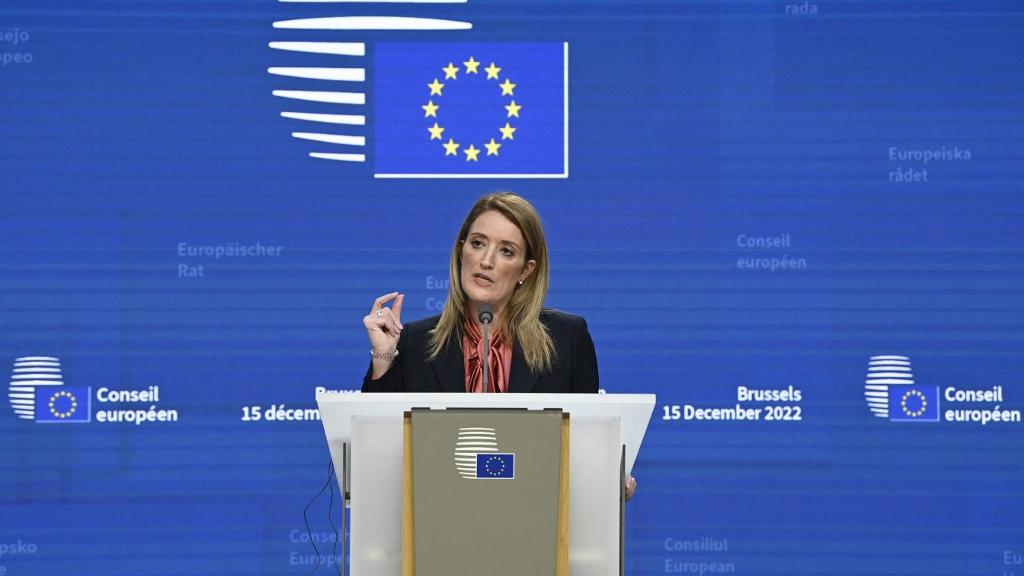 Réformes annoncées au Parlement européen par sa présidente Roberta Metsola, après le scandale de corruption. [AFP - JOHN THYS]