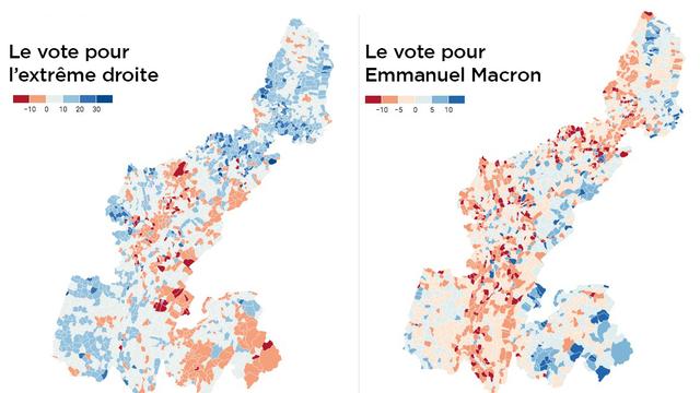 La carte des votes en France voisine.