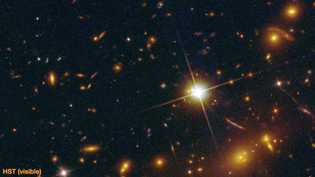 Comparaison d'un détail de l'amas de galaxies SMACS-0723 vu par les télescopes spatiaux Hubble et James Webb. [NASA/ESA/CSA - Pascal Oesch (UNIGE)]