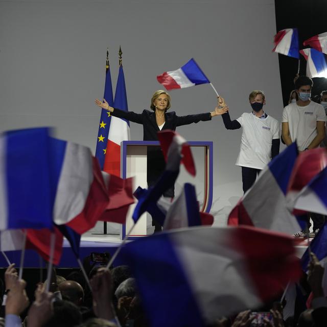 La candidate de droite Valérie Pécresse lors de son premier meeting. [AP Photo/ Keystone - Francois Mori]