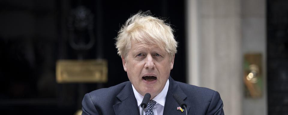 Le Premier ministre britannique Boris Johnson annonce sa démission en tant que leader du Parti conservateur à Downing Street, Londres, Grande-Bretagne, le 07 juillet 2022. [EPA/Keystone - Tolga Akmen]