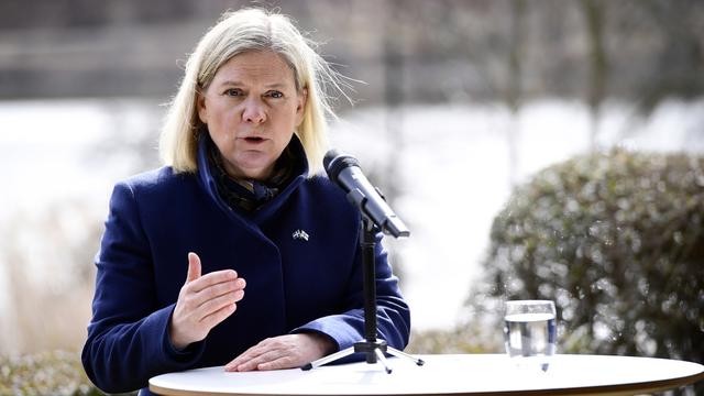 La Première ministre suédoise Magdalena Andersson à Stockholm, 13.04.2022. [EPA/Keystone - Paul WennerHolm]