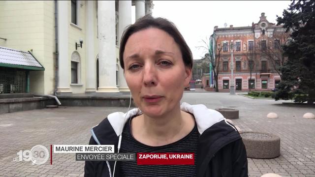 Maurine Mercier dans lors d'une intervention dans le 19h30 depuis Zaporijie, en Ukraine. [RTS]