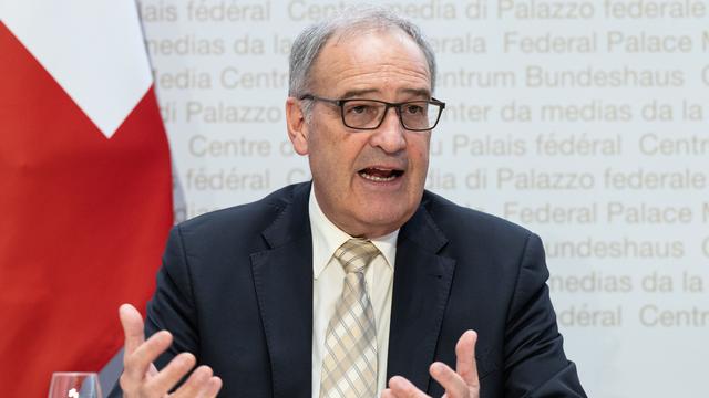 Guy  Parmelin, conseiller fédéral en charge de l’économie, le 29 juillet 2022. [Keystone - Peter Schneider]