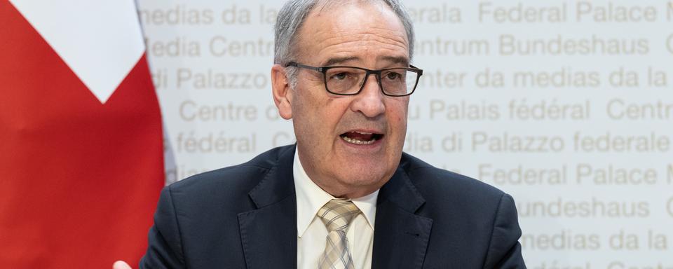 Guy  Parmelin, conseiller fédéral en charge de l’économie, le 29 juillet 2022. [Keystone - Peter Schneider]