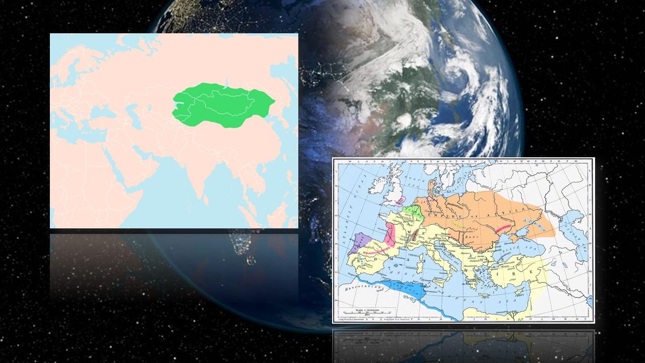 A gauche, zone contrôlées par les Huns entre 200 av J.-C. et 350 ap J.-C.A droite, zones contrôlées par les Huns en 450 ap J.-C. [Nasa/Wikipedia]