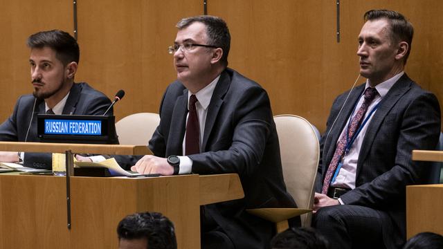 Le représentant permanent de la Russie à l'ONU, le 7 avril 2022 au siège des Nations Unies à New York. [AP/Keystone - John Minchillo]