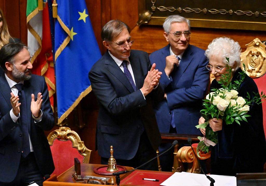 En tant que doyenne du Parlement italien, Liliana Segre, 92 ans, a présidé la première séance au Sénat, le 13 octobre 2022. [AFP - ANDREAS SOLARO]